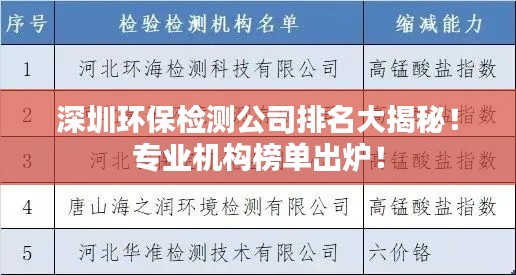 深圳环保检测公司排名大揭秘！专业机构榜单出炉！