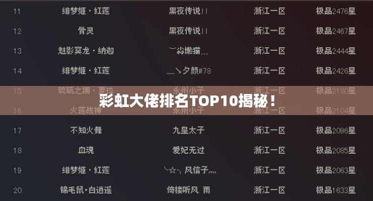 彩虹大佬排名TOP10揭秘！